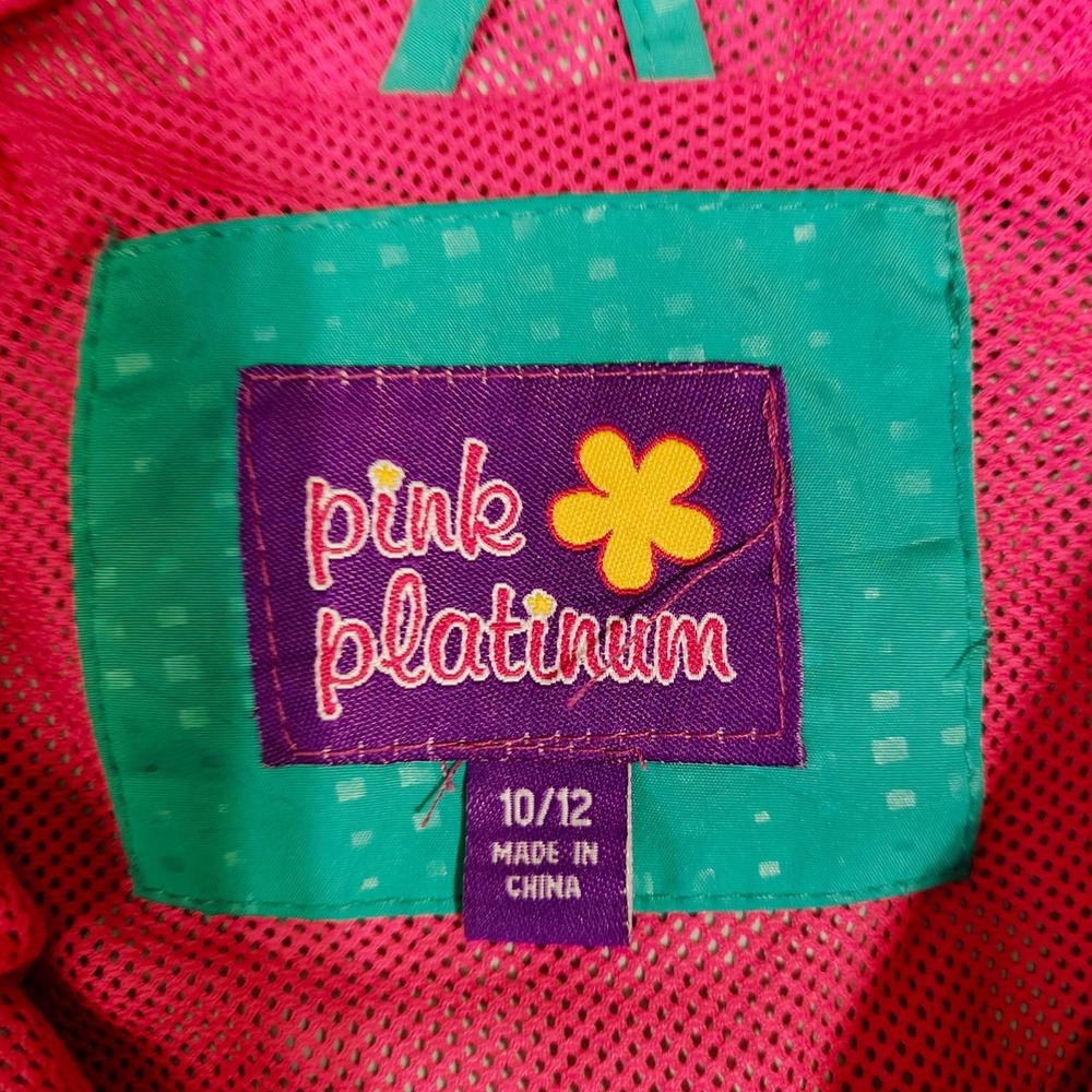 Pink Platinum Womens Teal Blue Windbreaker Jacket Pink Accents Size 10/12 - Picture 2 of 7